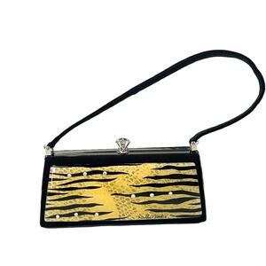 Debbie Brooks New York Yellow Black Zebra Print Rhinestone Evening Bag